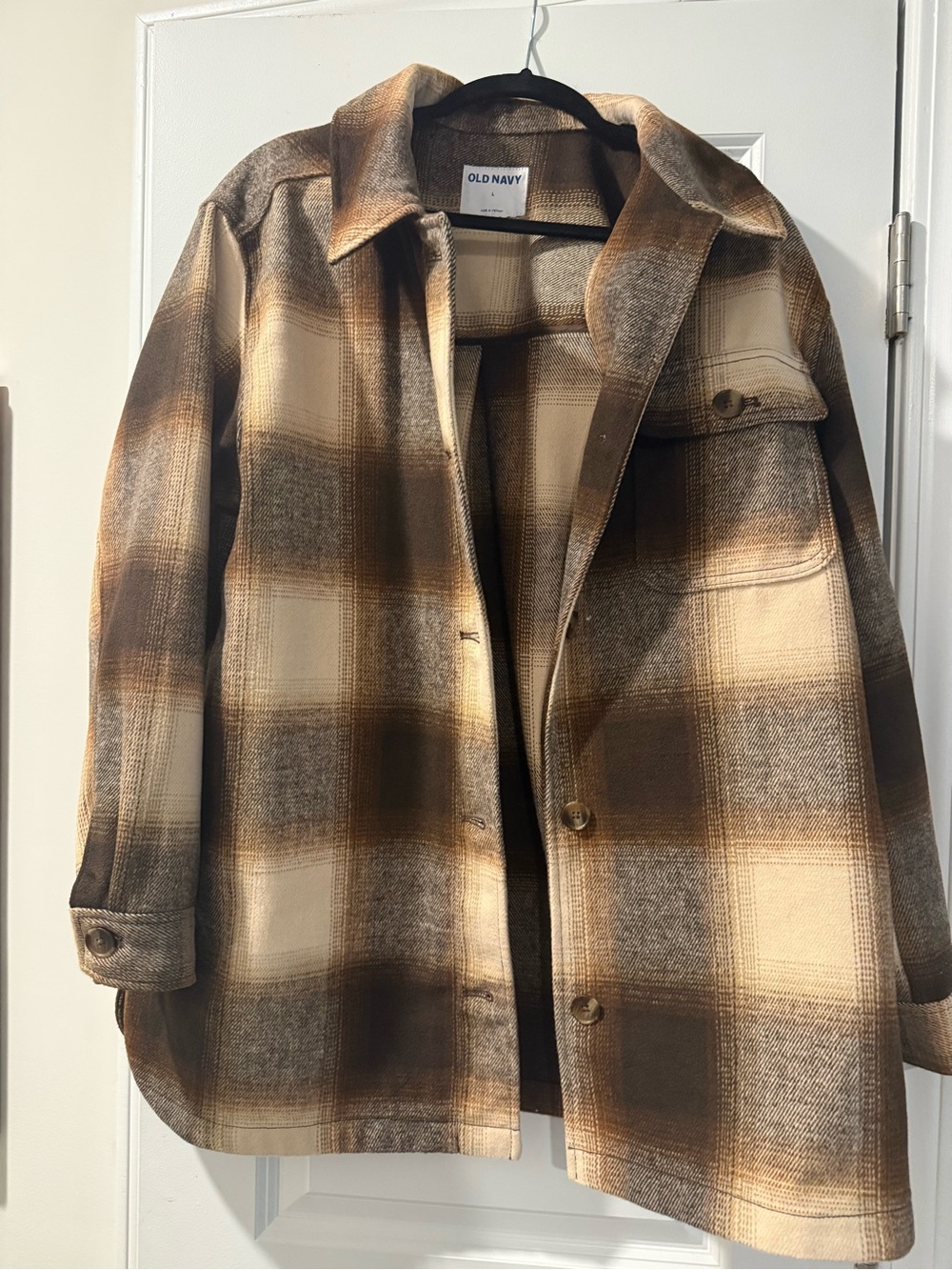 Old Navy Plaid Utility Jacket in Brown and Cream Tones